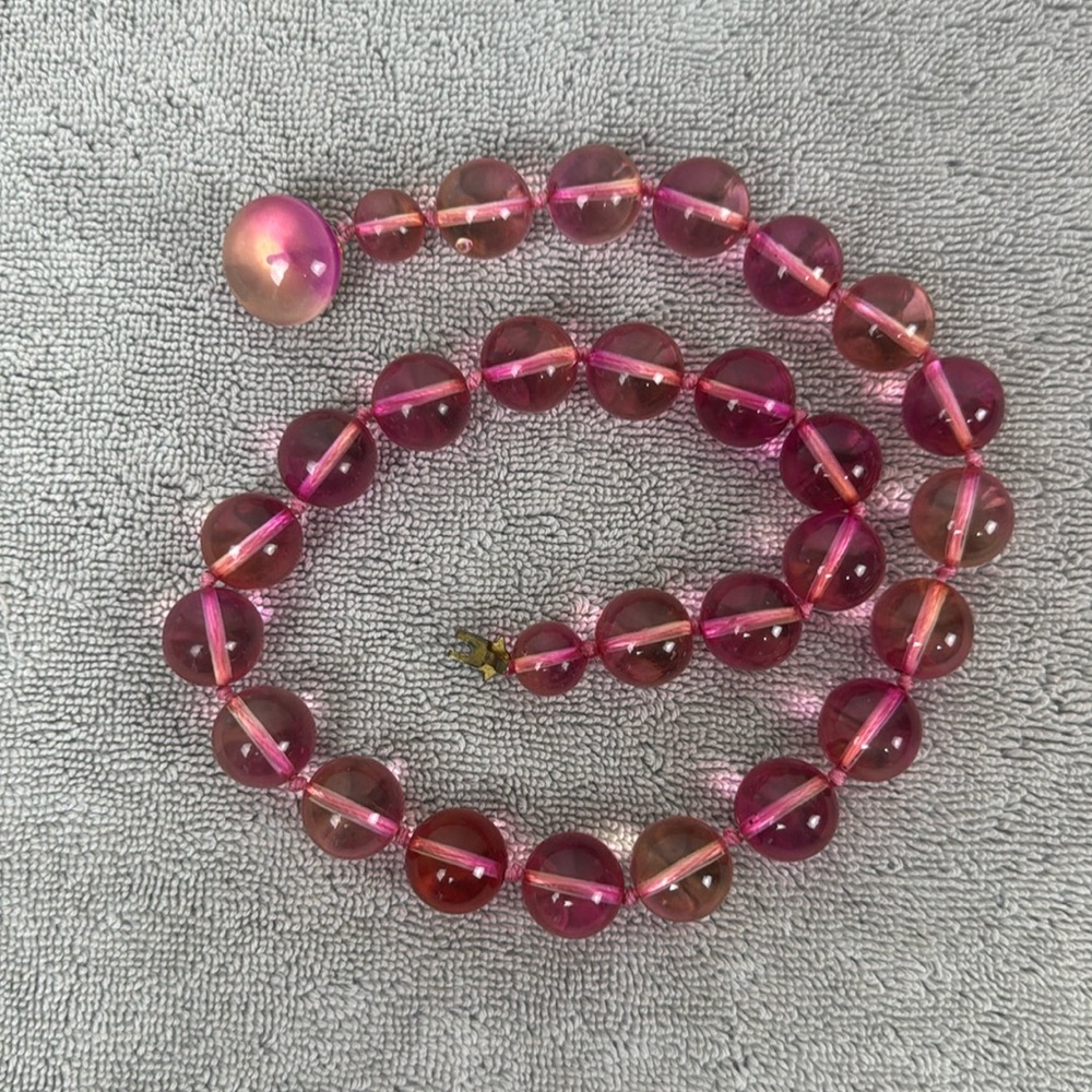 Vintage Pink Lucite Necklace Button Clasp Made in Japan 20”